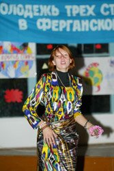 Ms. Elena Voronina, correspondent of youth newspaper “Limon” dancing for the camp participants